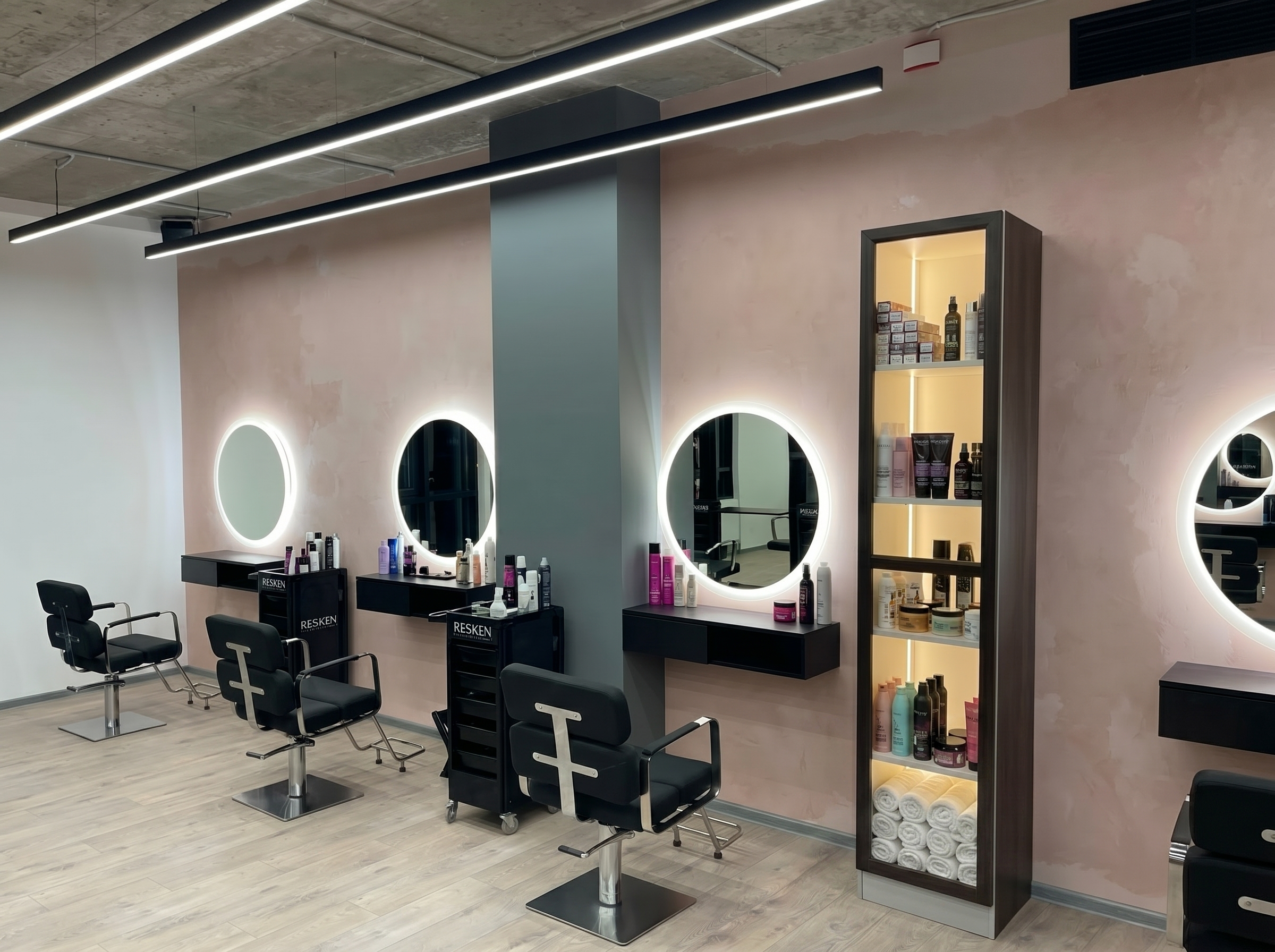 Illuminated product display in hair salon